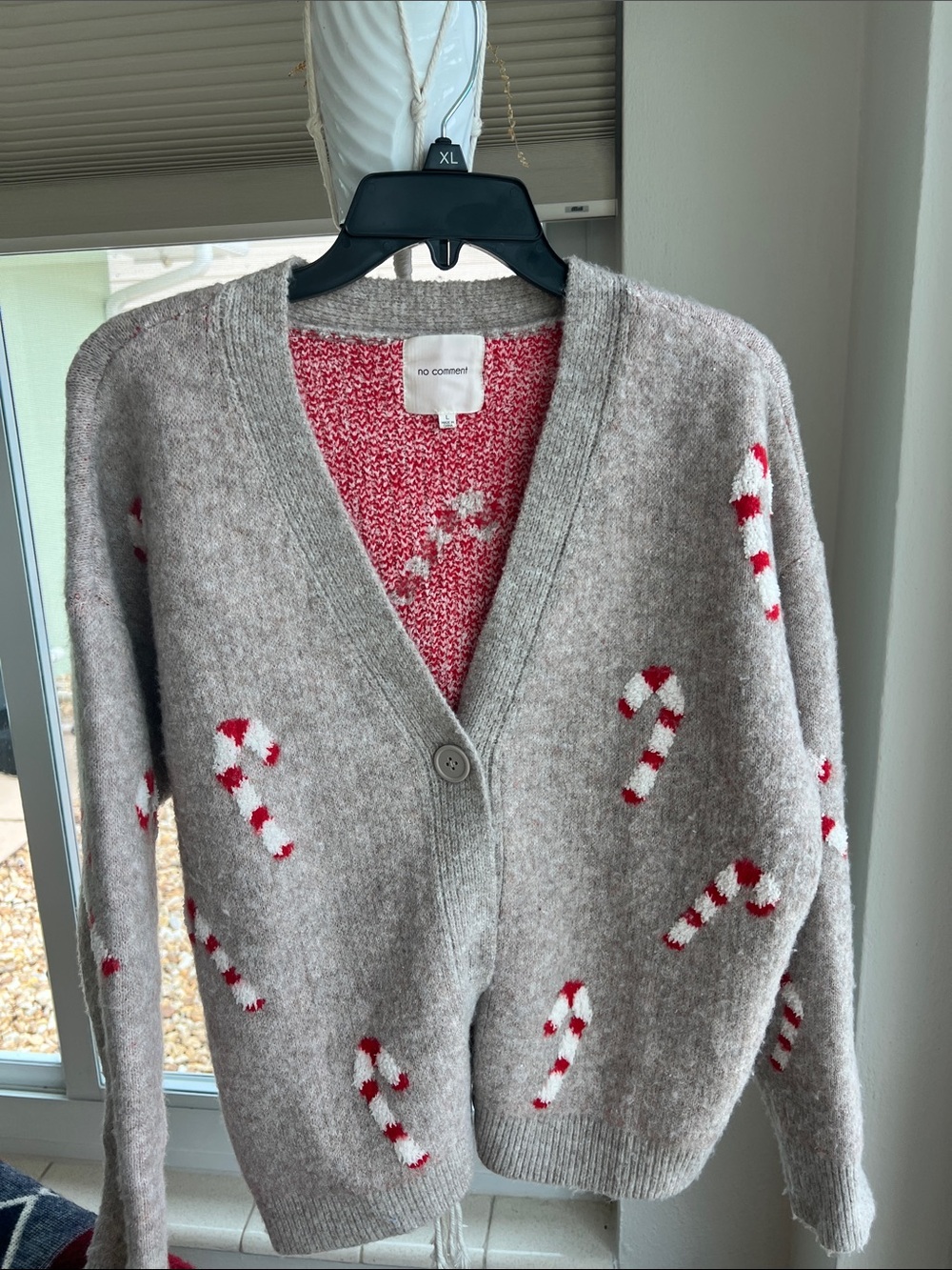 No Comment Cozy Grey Candy Cane Cardigan